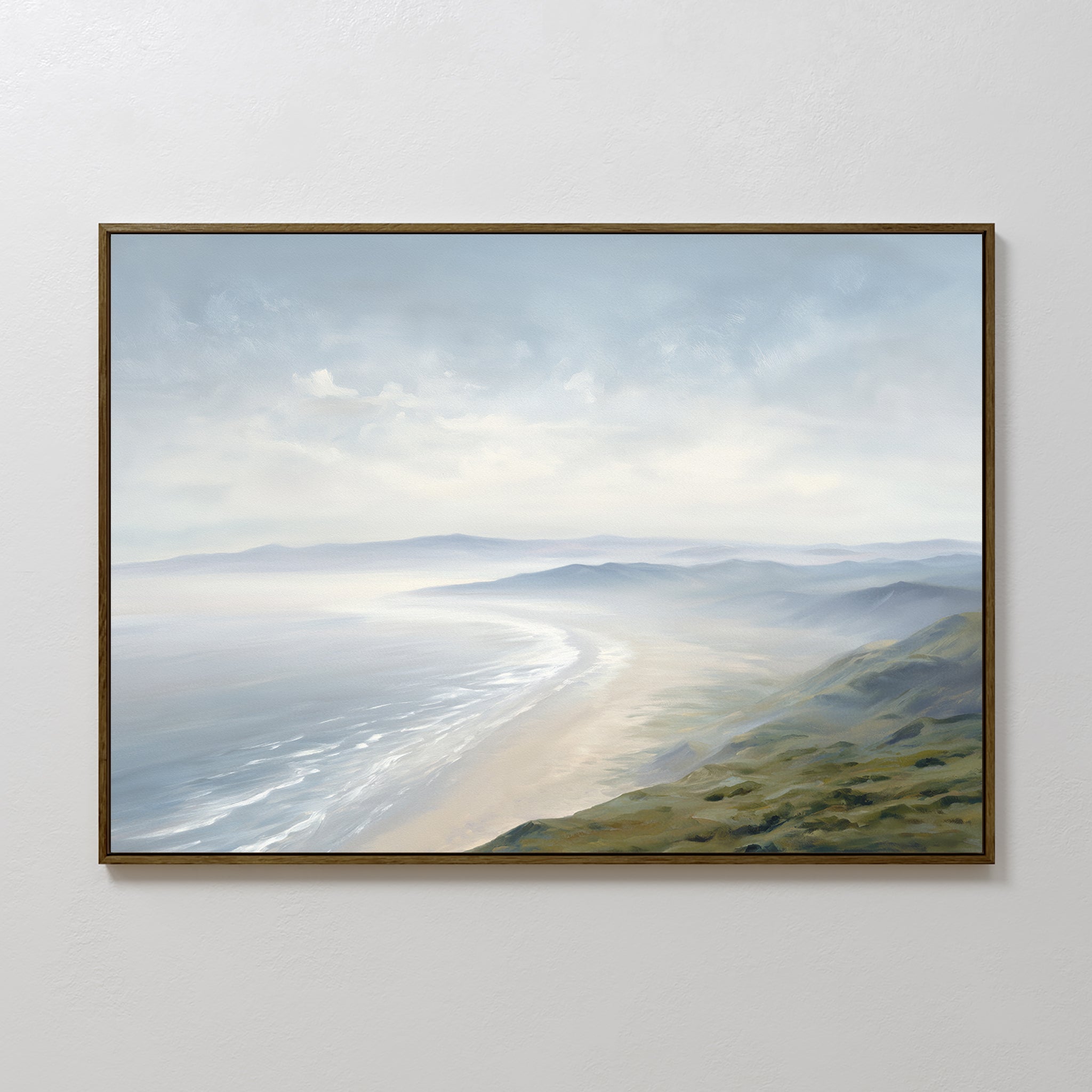 Whispering Tides at Dawn – blue coastal canvas wall art print by Aspire Prints