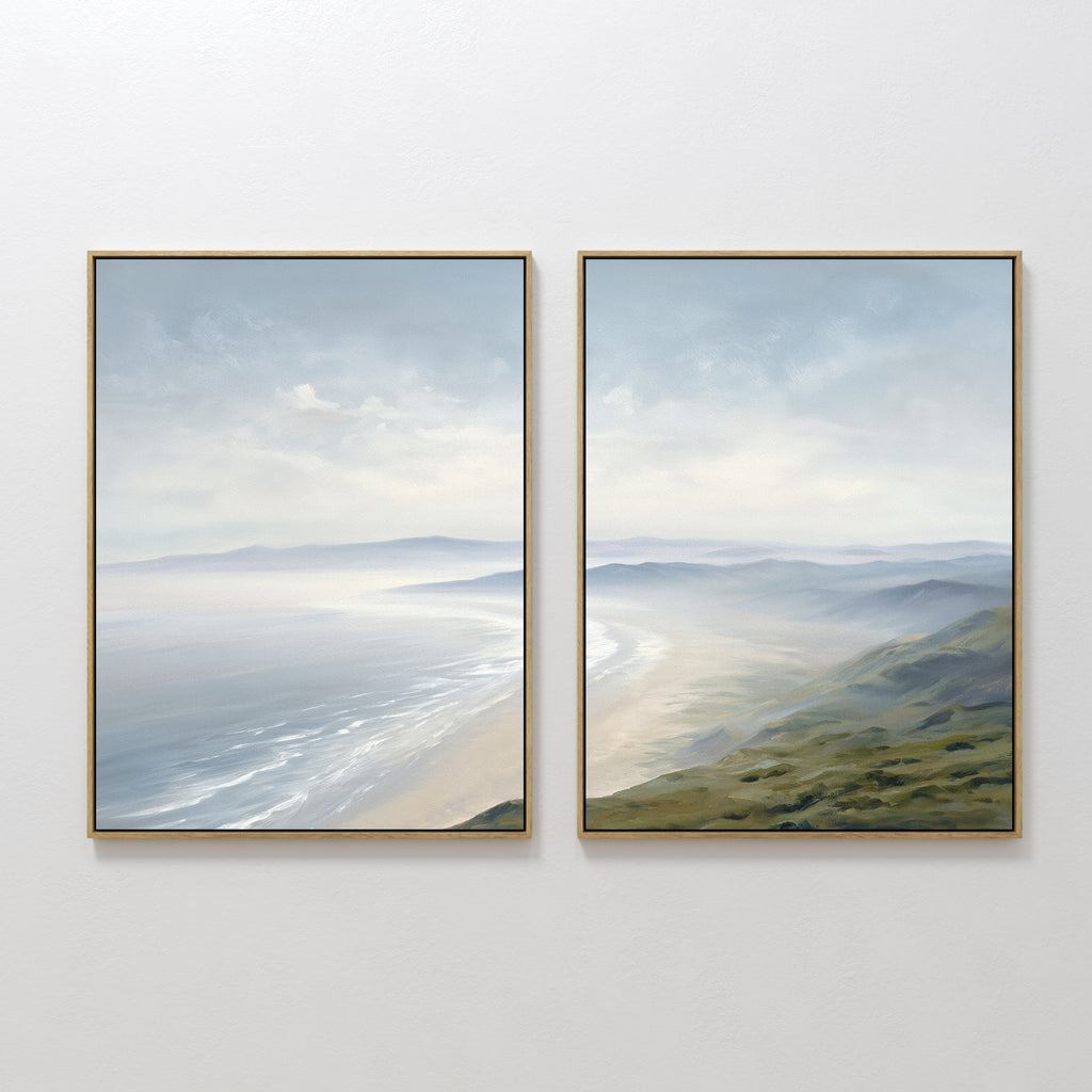 Veiled Shores Diptych – Set of 2 Canvas Prints set of 2 – blue coastal canvas wall art by Aspire Prints