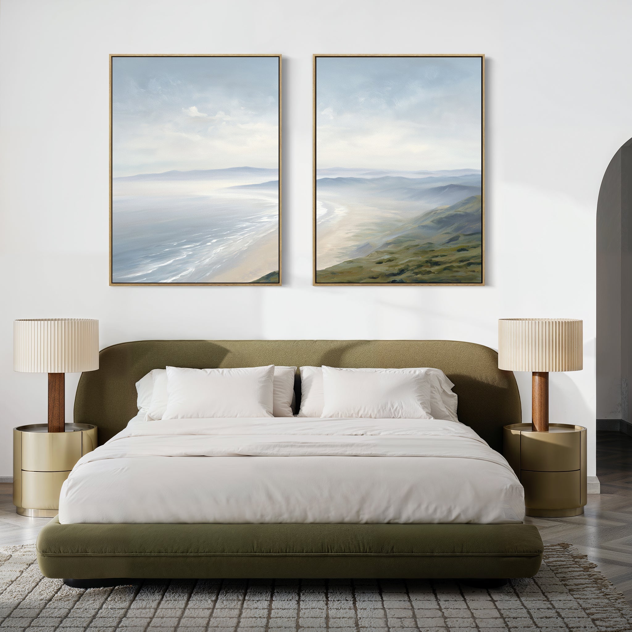 Veiled Shores Diptych – Set of 2 Canvas Prints set of 2 – blue coastal canvas wall art by Aspire Prints