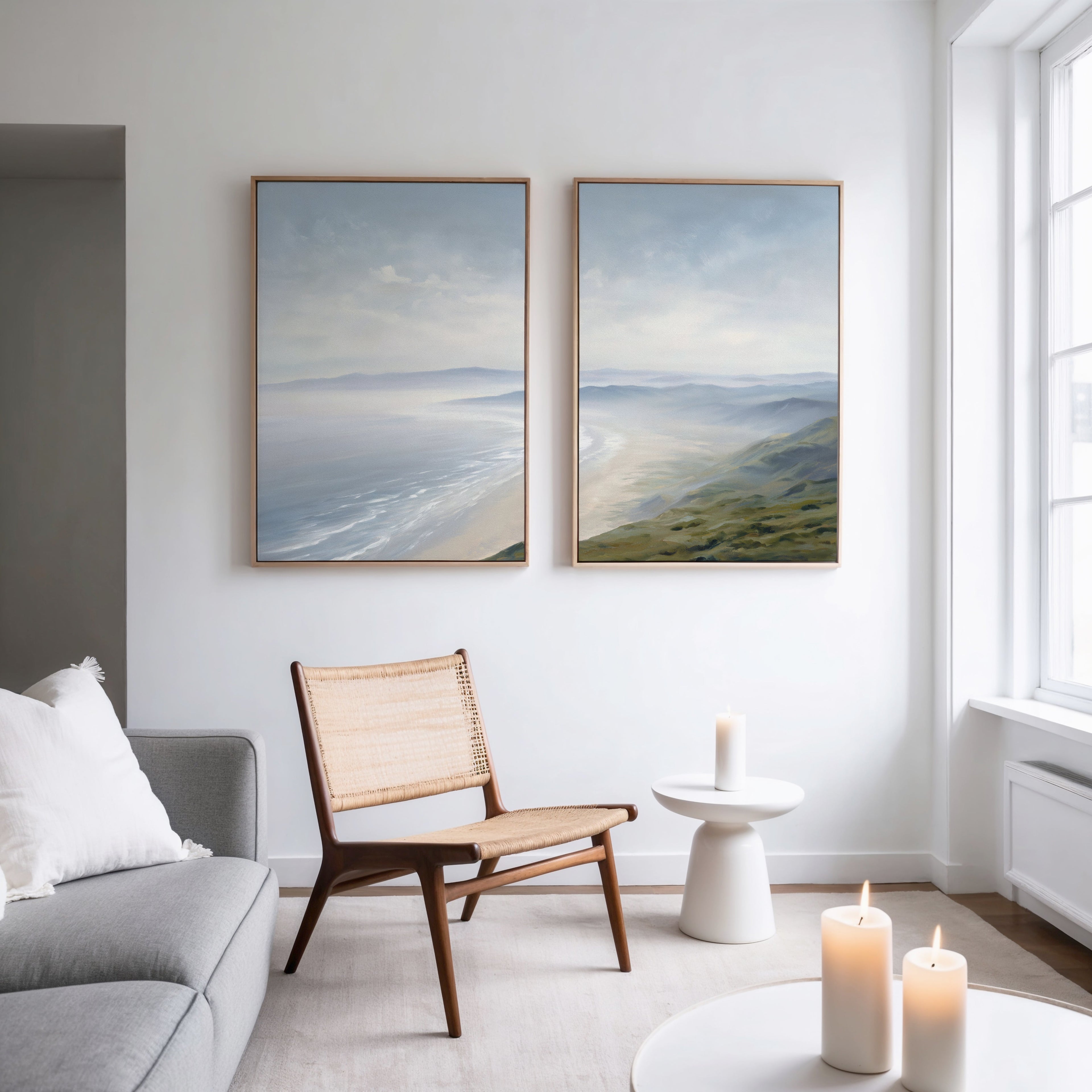 Veiled Shores Diptych – Set of 2 Canvas Prints set of 2 – blue coastal canvas wall art by Aspire Prints