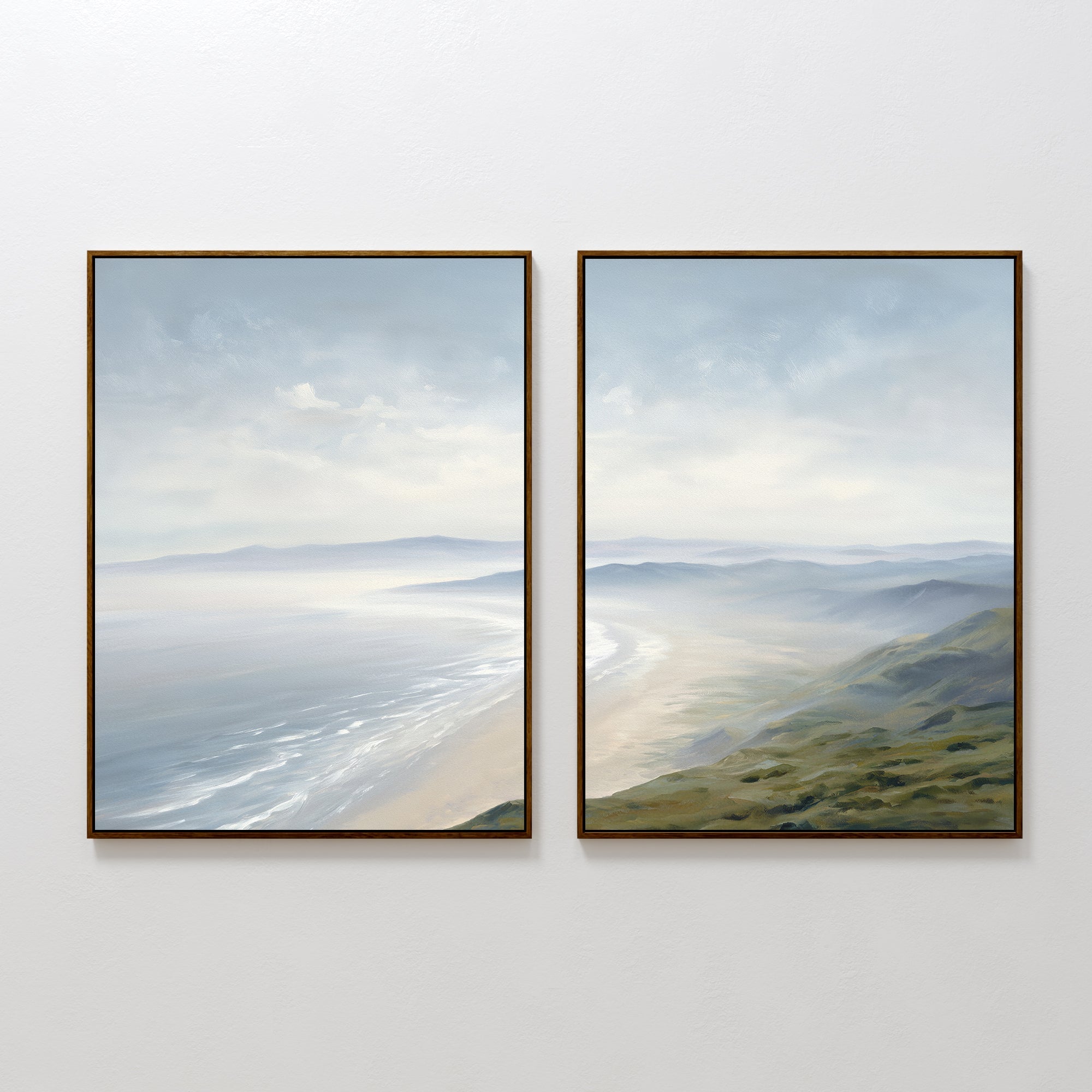 Veiled Shores Diptych – Set of 2 Canvas Prints set of 2 – blue coastal canvas wall art by Aspire Prints