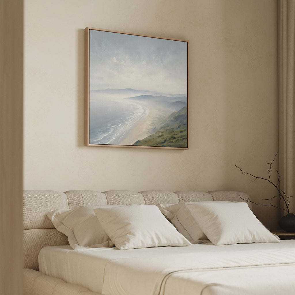 Whispering Tides at Dawn – blue coastal canvas wall art print by Aspire Prints