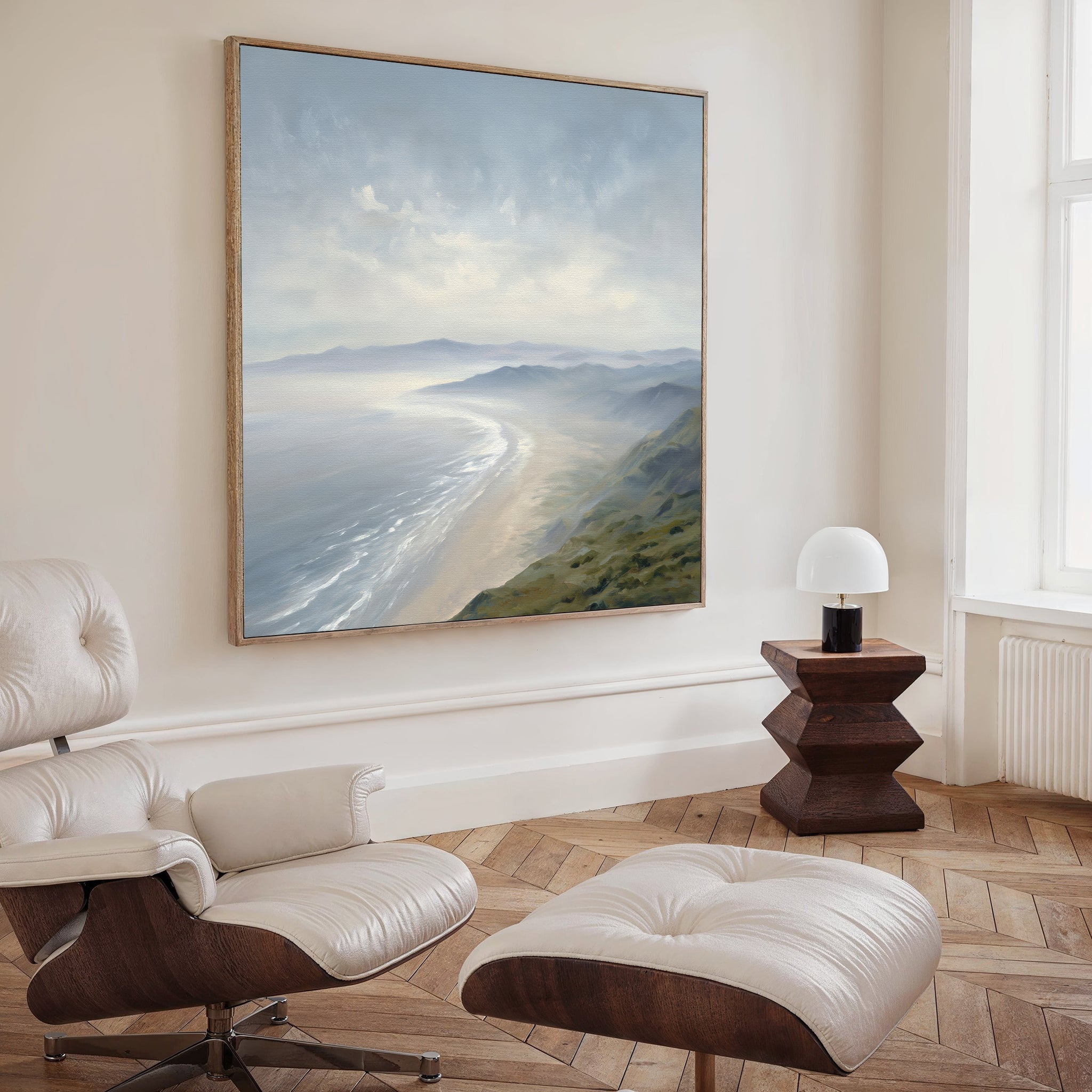 Whispering Tides at Dawn – blue coastal canvas wall art print by Aspire Prints