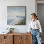 Whispering Tides at Dawn – blue coastal canvas wall art print by Aspire Prints