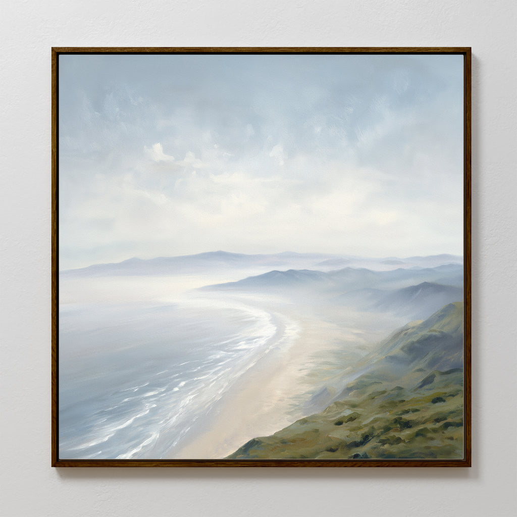 Whispering Tides at Dawn – blue coastal canvas wall art print by Aspire Prints