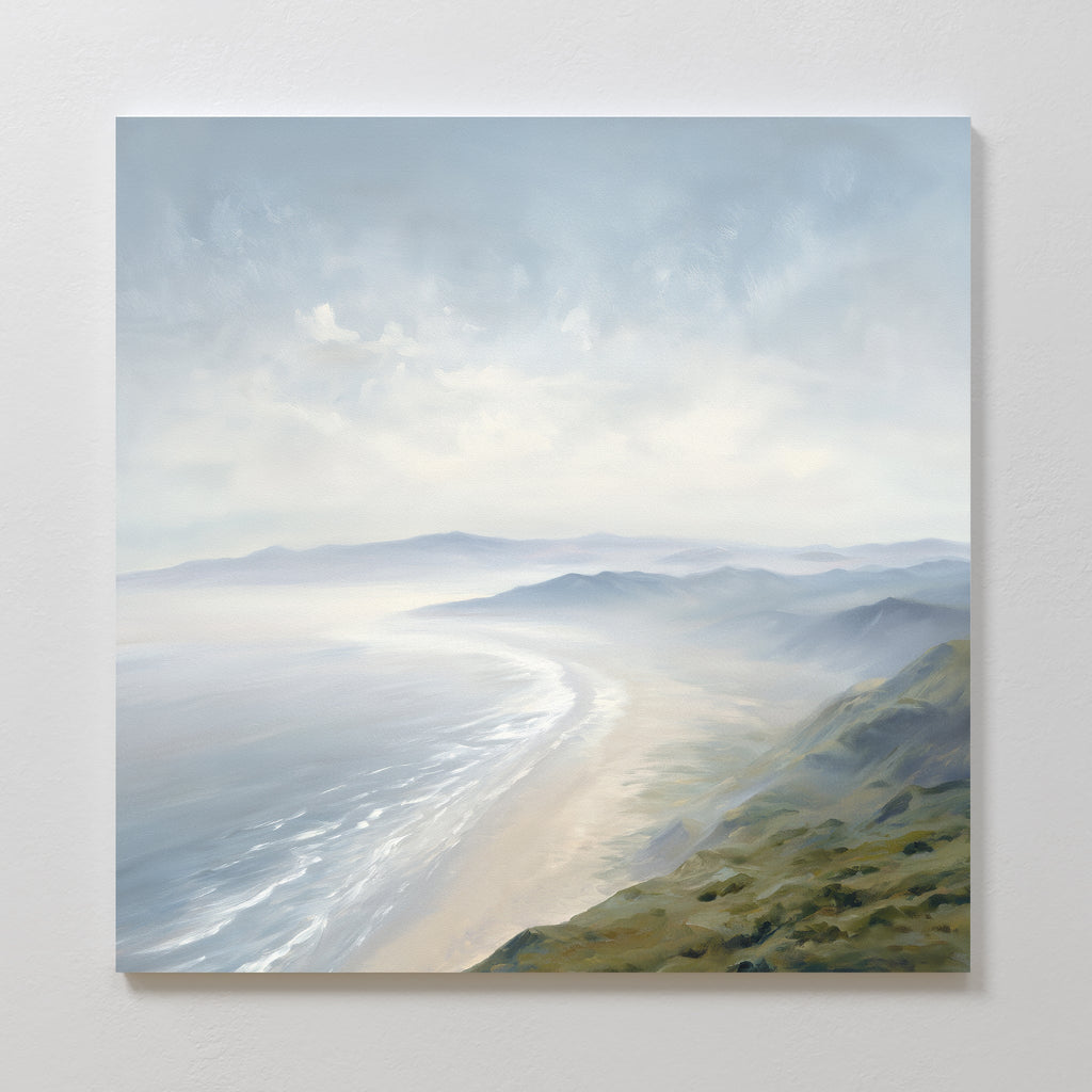 Whispering Tides at Dawn – blue coastal canvas wall art print by Aspire Prints