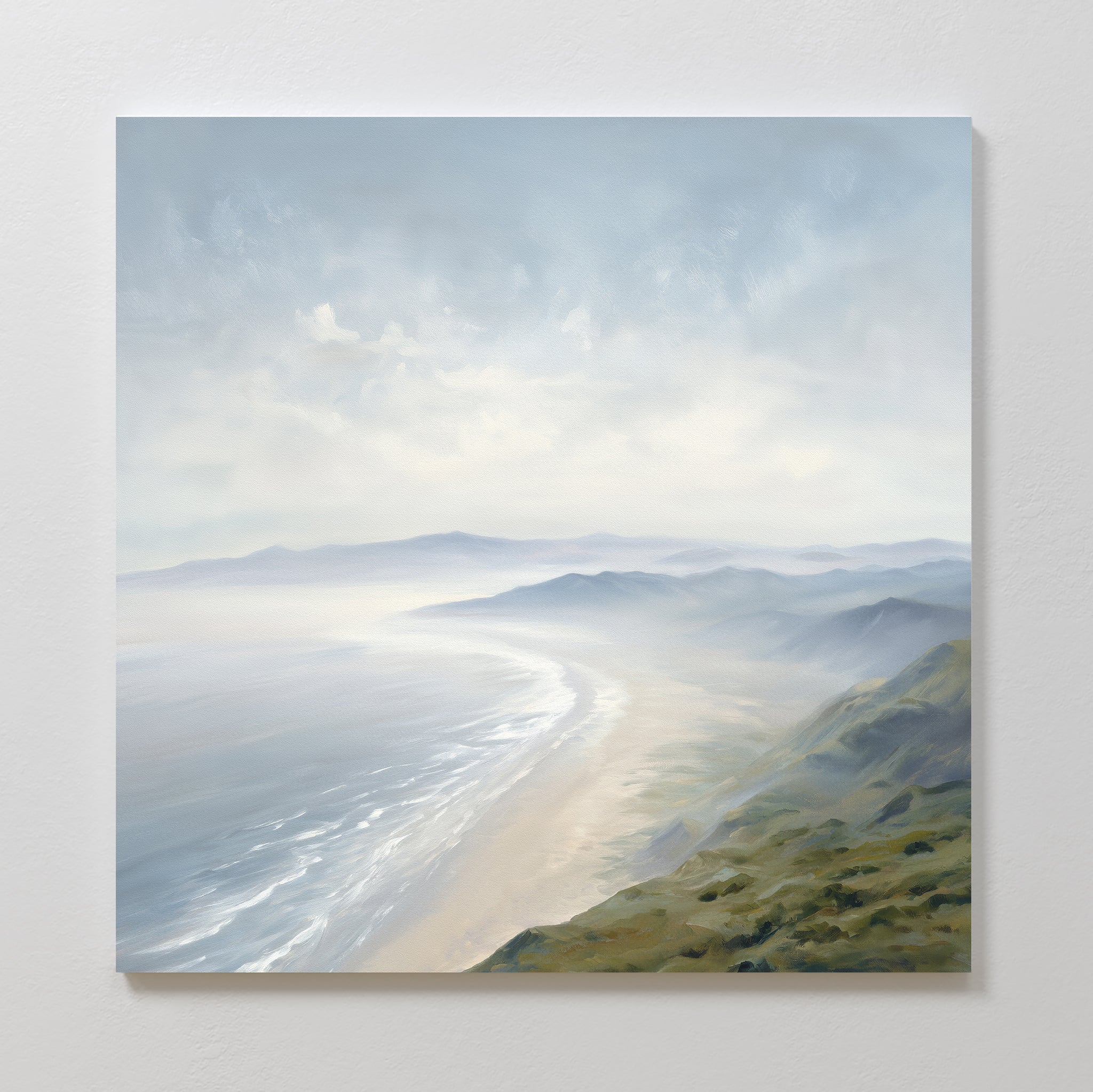 Whispering Tides at Dawn – blue coastal canvas wall art print by Aspire Prints
