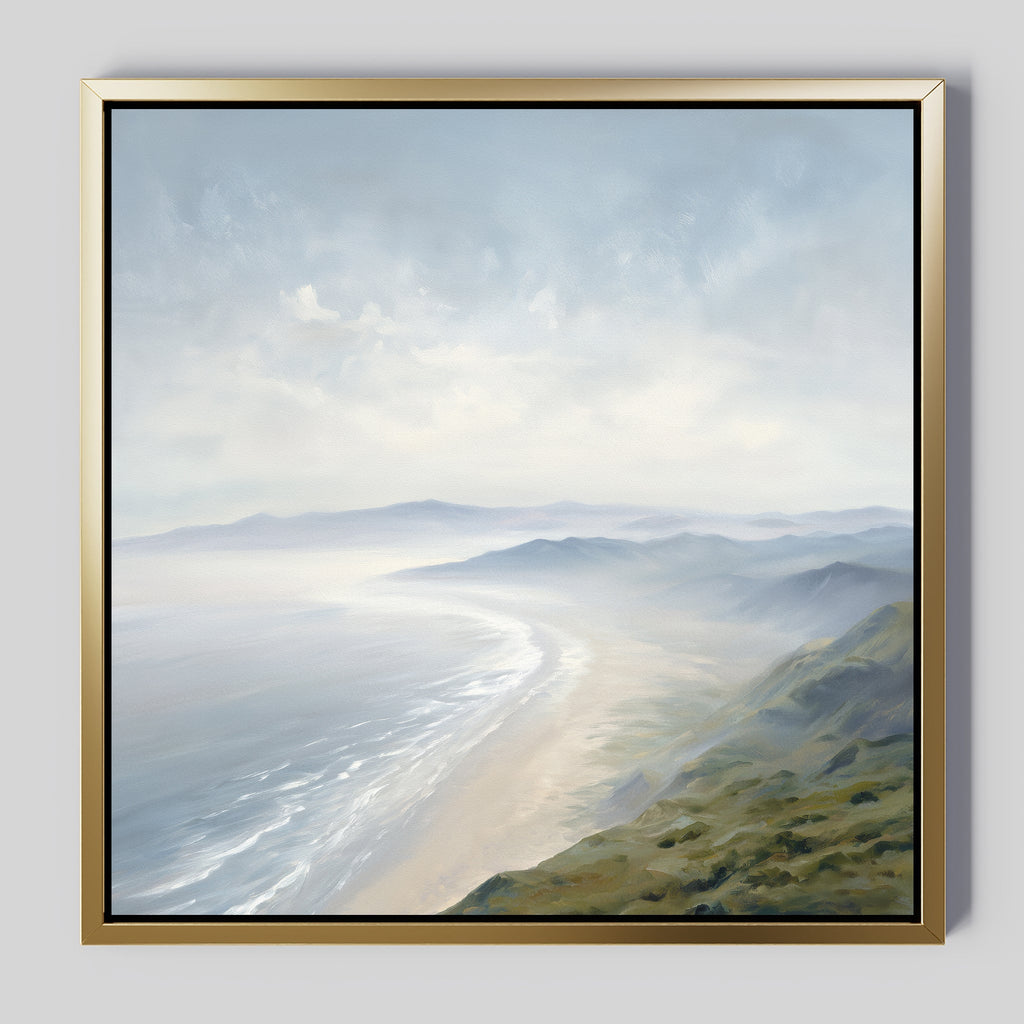 Whispering Tides at Dawn – blue coastal canvas wall art print by Aspire Prints