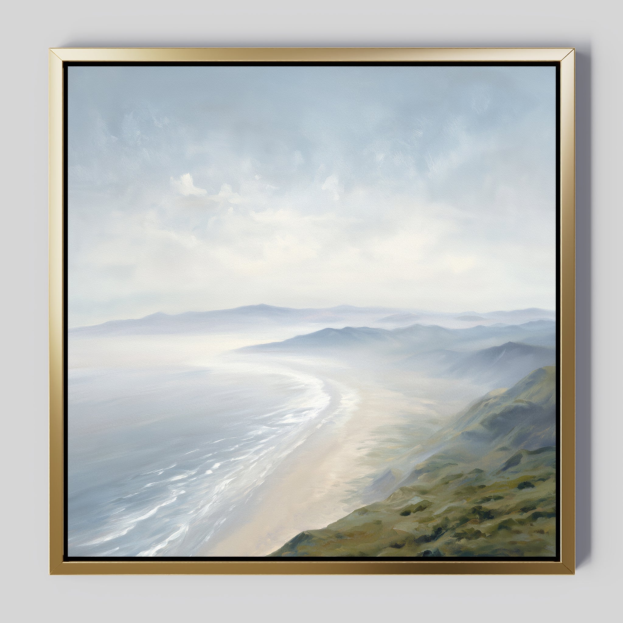 Whispering Tides at Dawn – blue coastal canvas wall art print by Aspire Prints