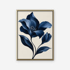 Velvet Blue Flower Canvas Art - Vertical – Gold Floating Frame on white background
