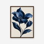 Velvet Blue Flower Canvas Art - Vertical – Walnut Floating Frame on white background