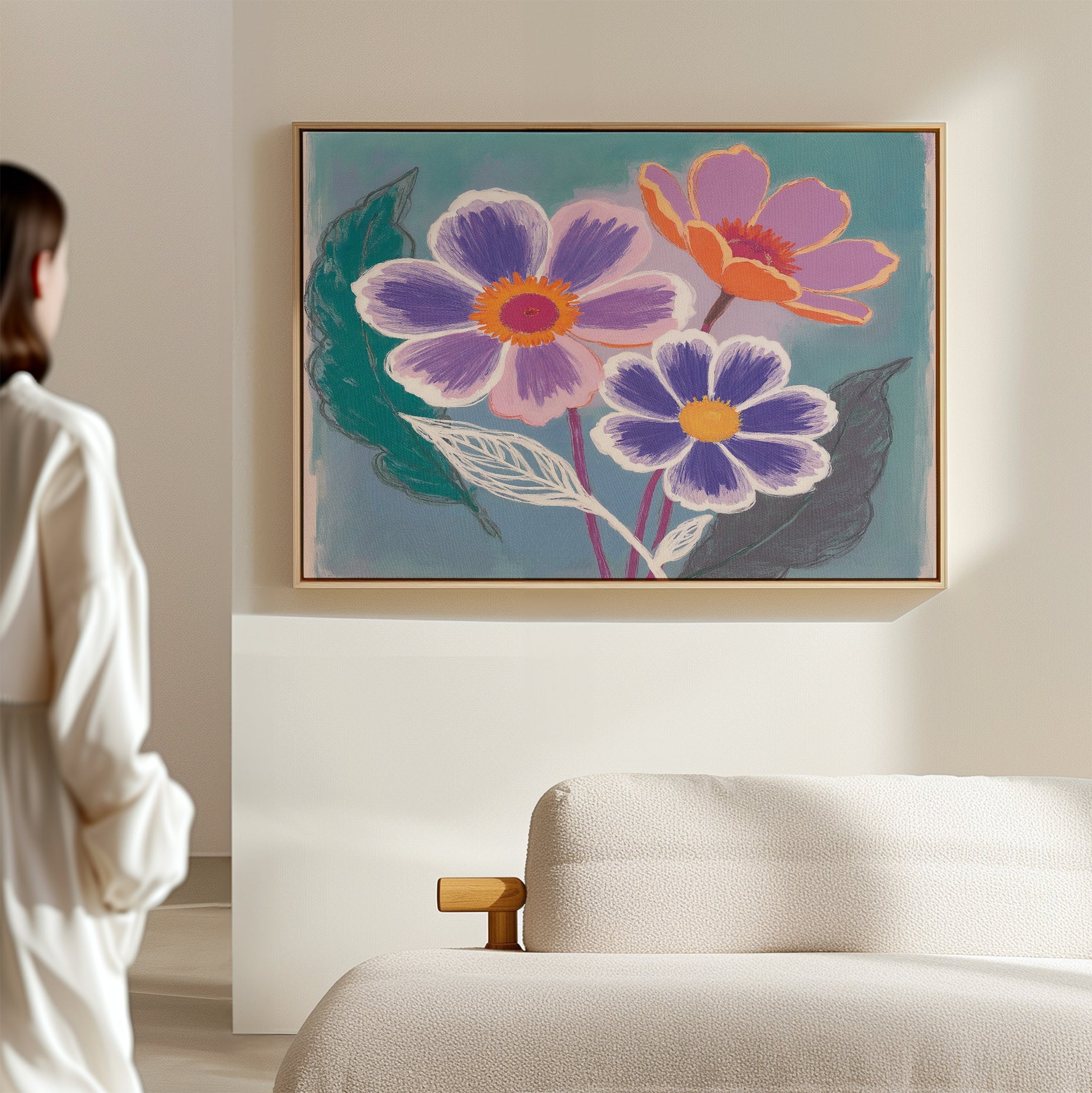 Petals in Bloom Reverie – blush pink botanical canvas wall art print by Aspire Prints