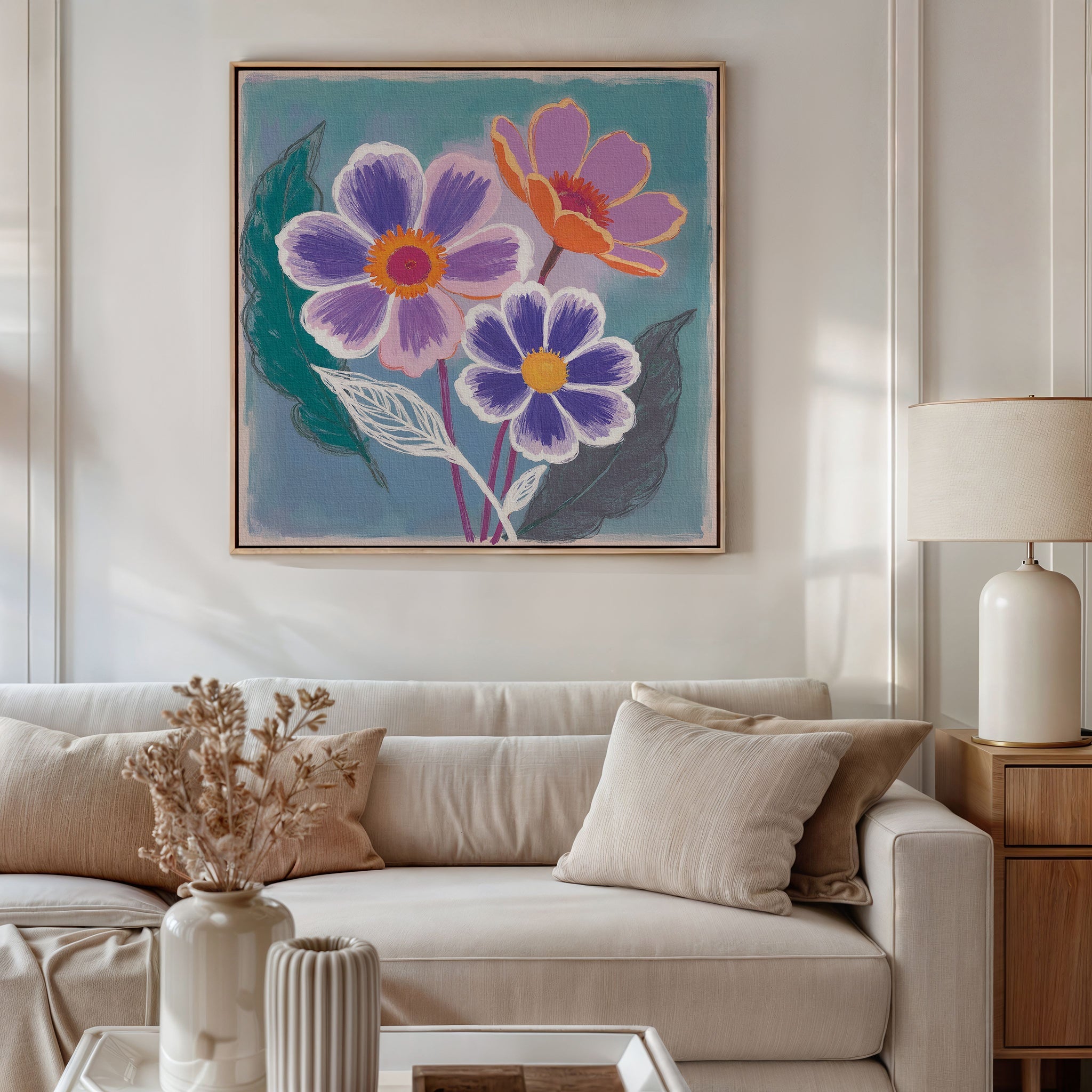 Coral Bloom Symphony – blush pink botanical canvas wall art print by Aspire Prints