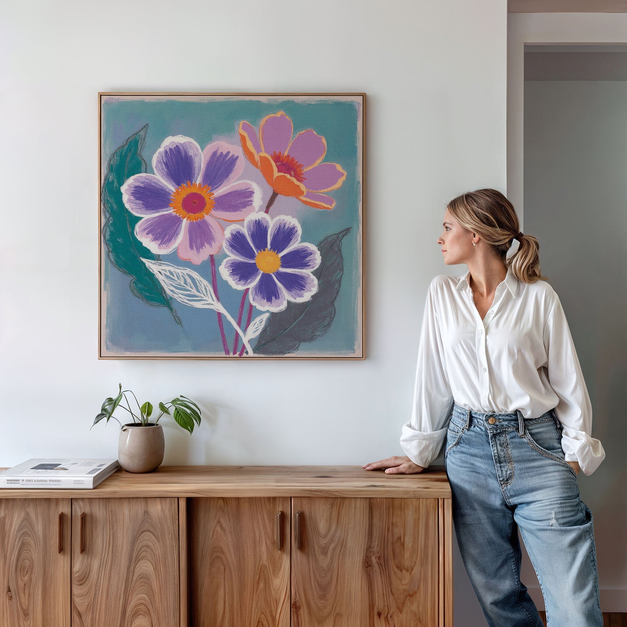 Coral Bloom Symphony – blush pink botanical canvas wall art print by Aspire Prints