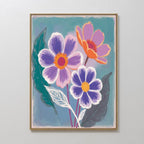 Bloom in Violet & Coral – blush pink botanical canvas wall art print by Aspire Prints
