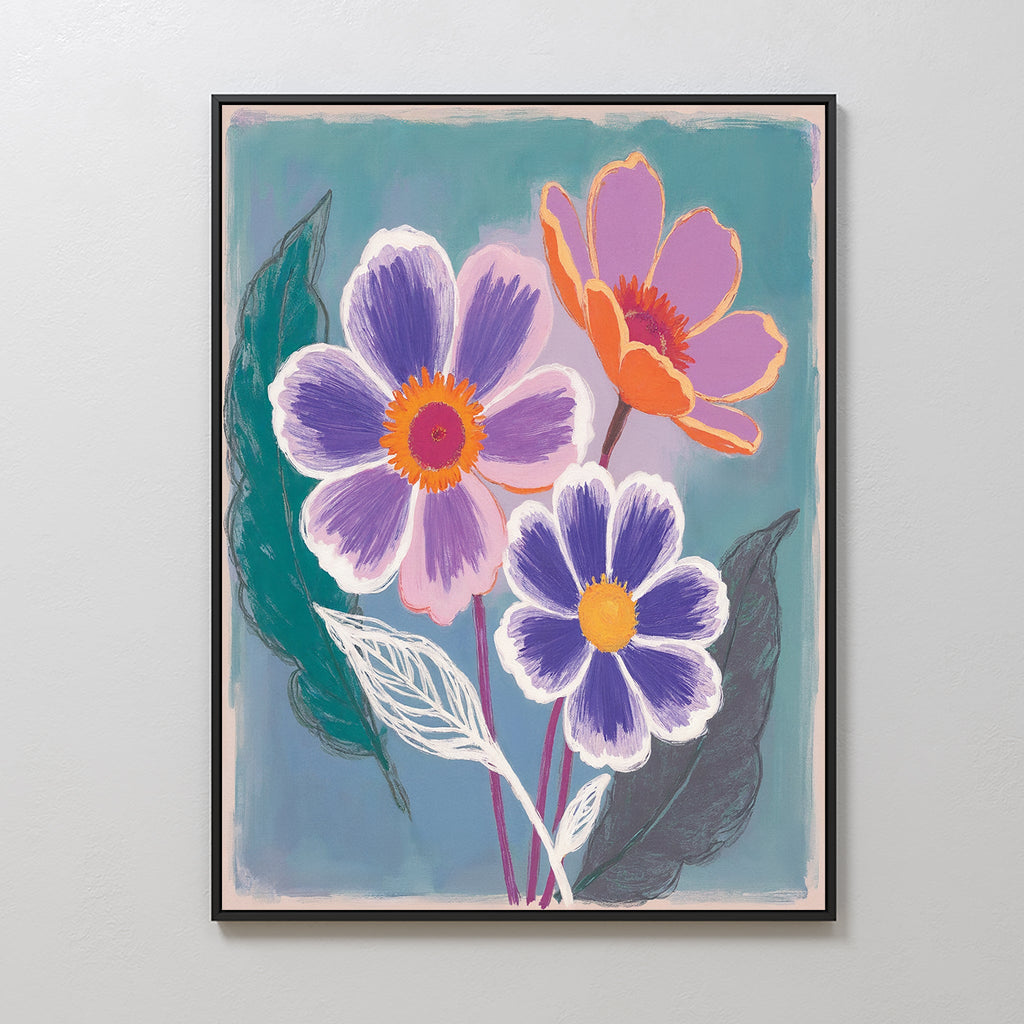 Bloom in Violet & Coral – blush pink botanical canvas wall art print by Aspire Prints