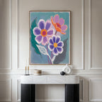 Bloom in Violet & Coral – blush pink botanical canvas wall art print by Aspire Prints