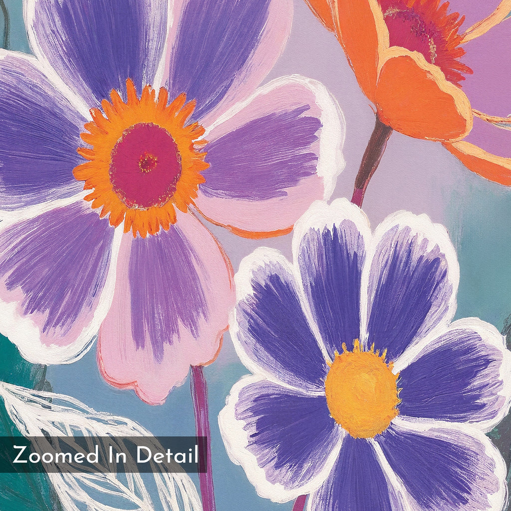 Bloom in Violet & Coral – blush pink botanical canvas wall art print by Aspire Prints