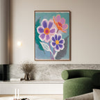 Bloom in Violet & Coral – blush pink botanical canvas wall art print by Aspire Prints