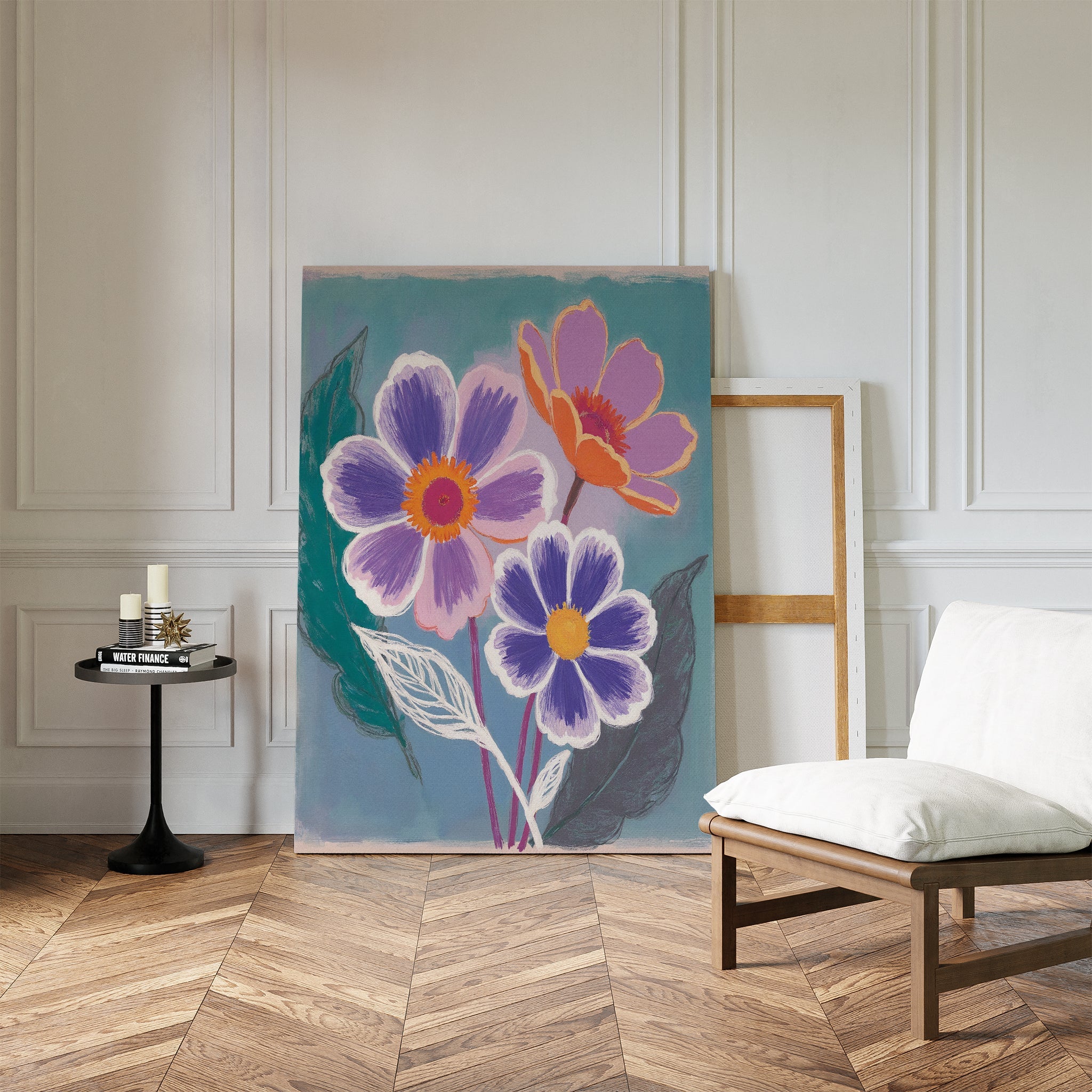 Bloom in Violet & Coral – blush pink botanical canvas wall art print by Aspire Prints