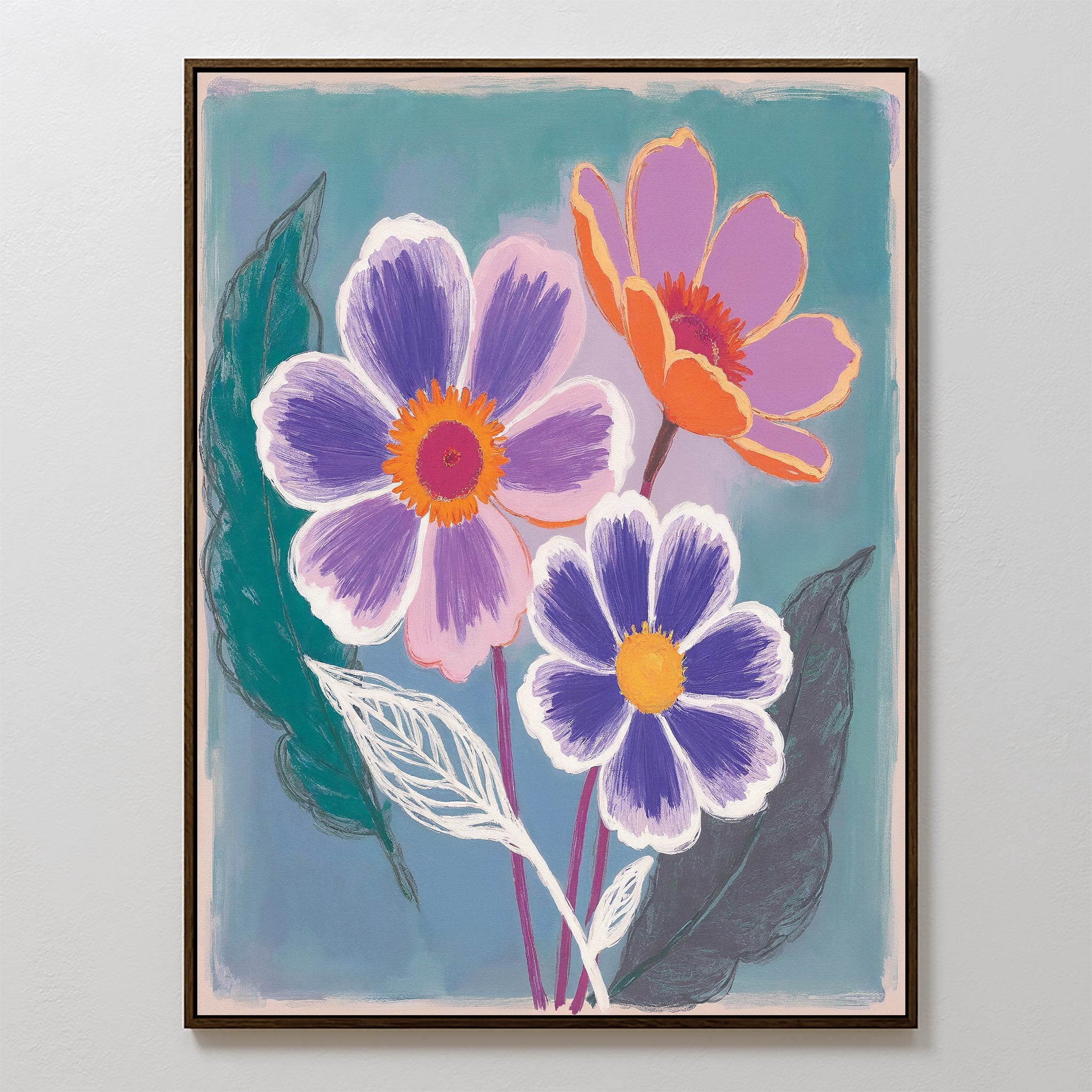 Bloom in Violet & Coral – blush pink botanical canvas wall art print by Aspire Prints