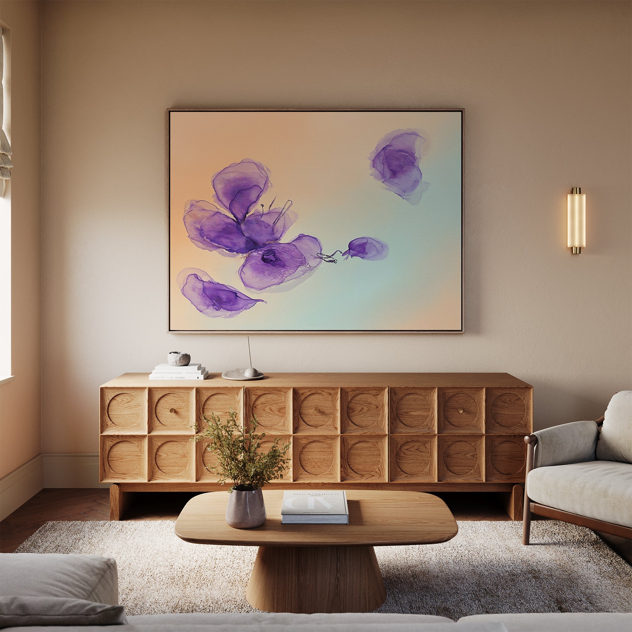 Whispers in Lavender – blush pink botanical canvas wall art print by Aspire Prints