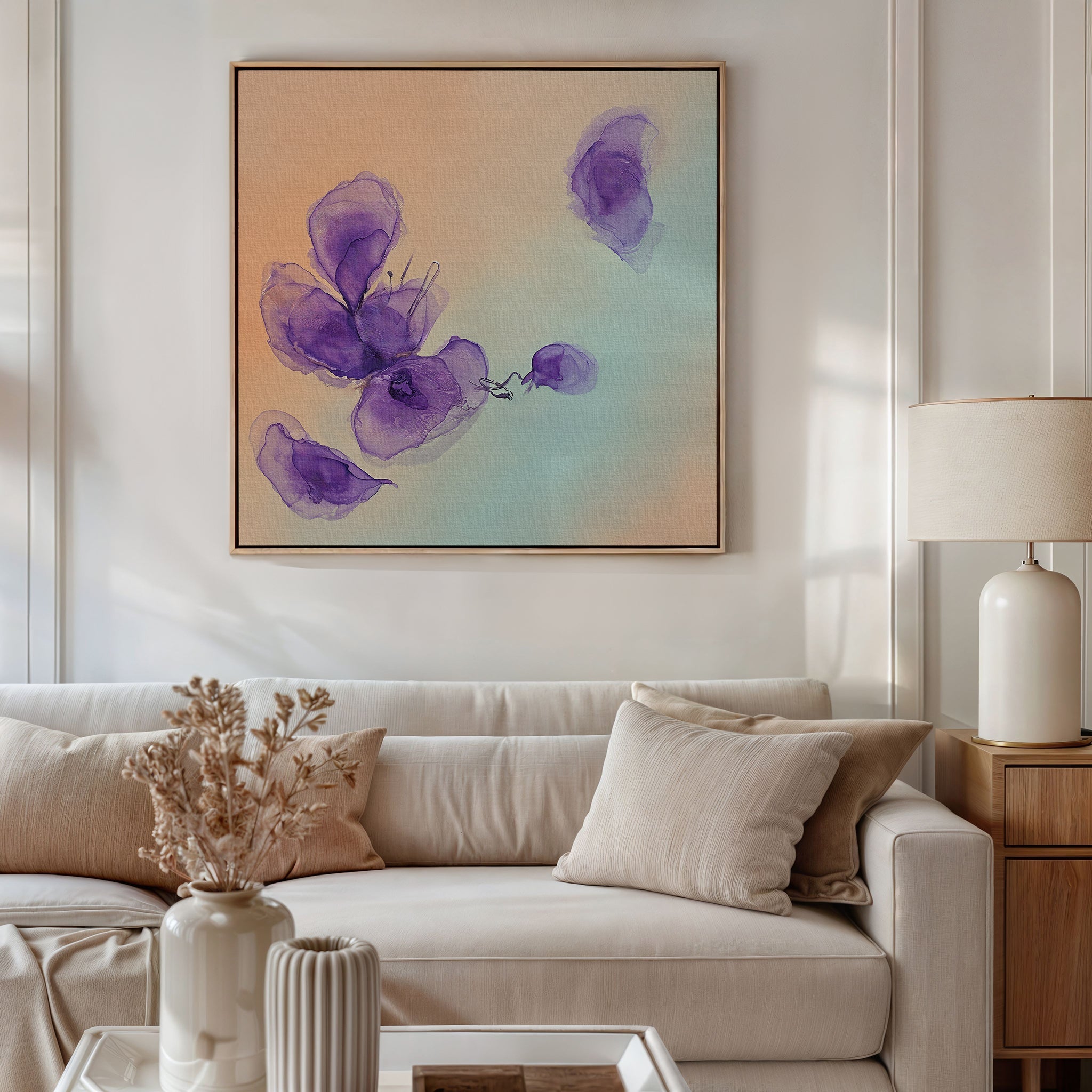 Whispers in Lavender – blush pink botanical canvas wall art print by Aspire Prints