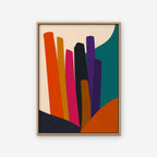 Vivid Color Columns Canvas Art – vertical bold multicolor abstract print in an oak floating frame on a white background