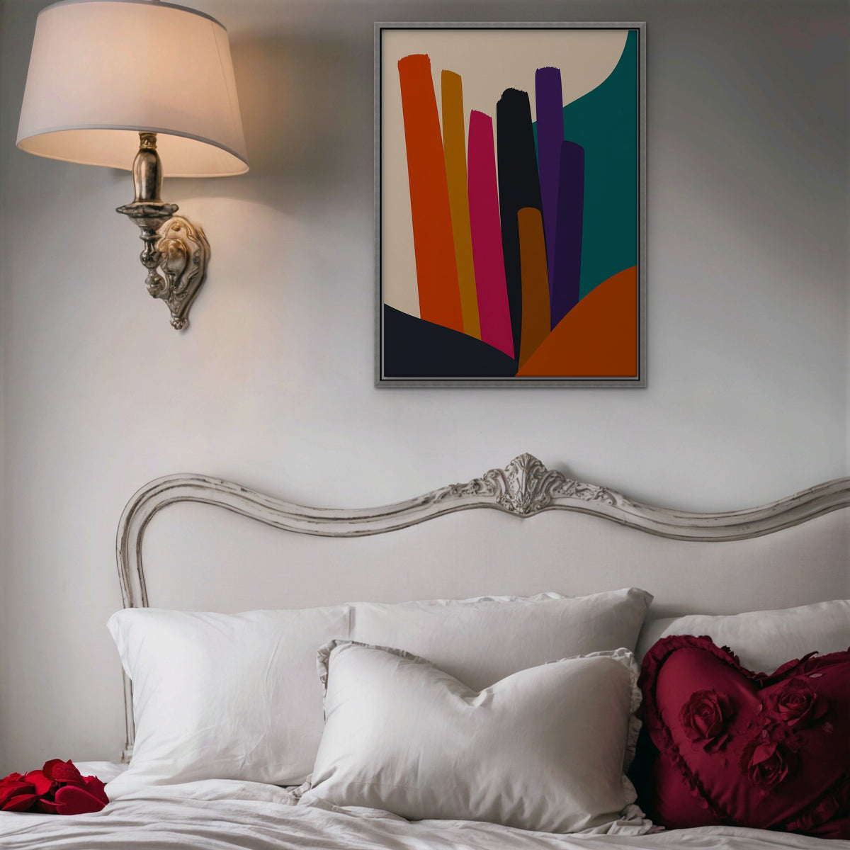 Vivid Color Columns Canvas Art - Vertical – Silver Floating Frame in room setting