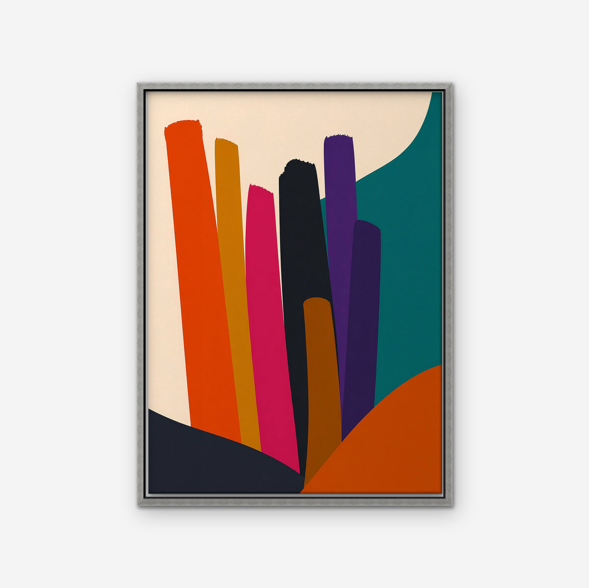 Vivid Color Columns Canvas Art - Vertical – Silver Floating Frame on white background