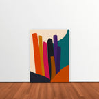 Vivid Color Columns Canvas Art – vertical bold multicolor abstract print as a gallery-wrapped canvas leaning against a white wall
