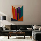 Vivid Color Columns Canvas Art – vertical bold multicolor abstract print as a gallery-wrapped canvas in a taupe living room