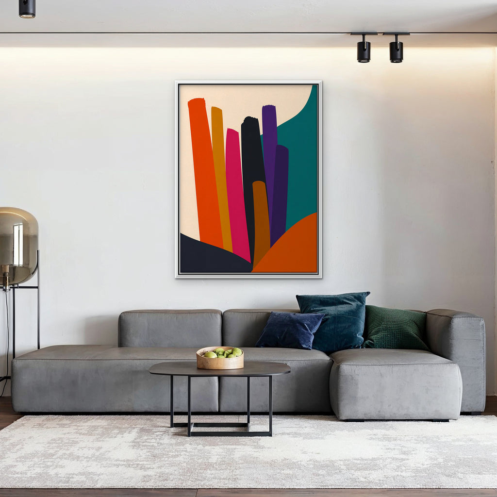 Vivid Color Columns Canvas Art - Vertical – White Floating Frame in room setting