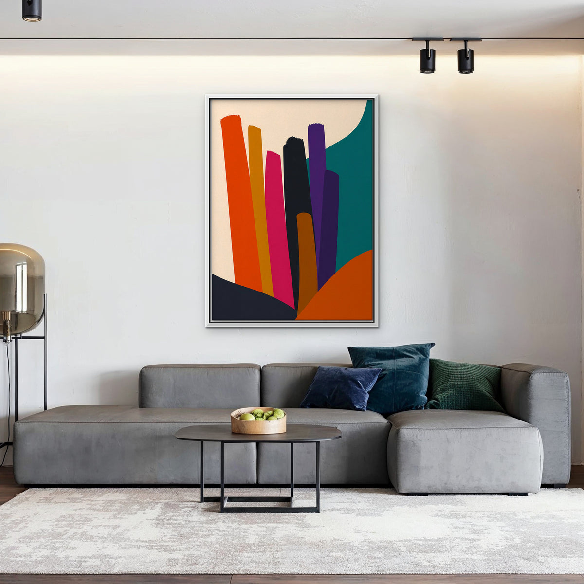 Vivid Color Columns Canvas Art - Vertical – White Floating Frame in room setting
