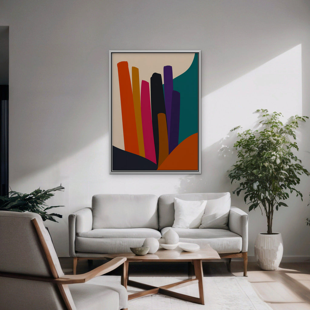Vivid Color Columns Canvas Art - Vertical – White Floating Frame in room setting