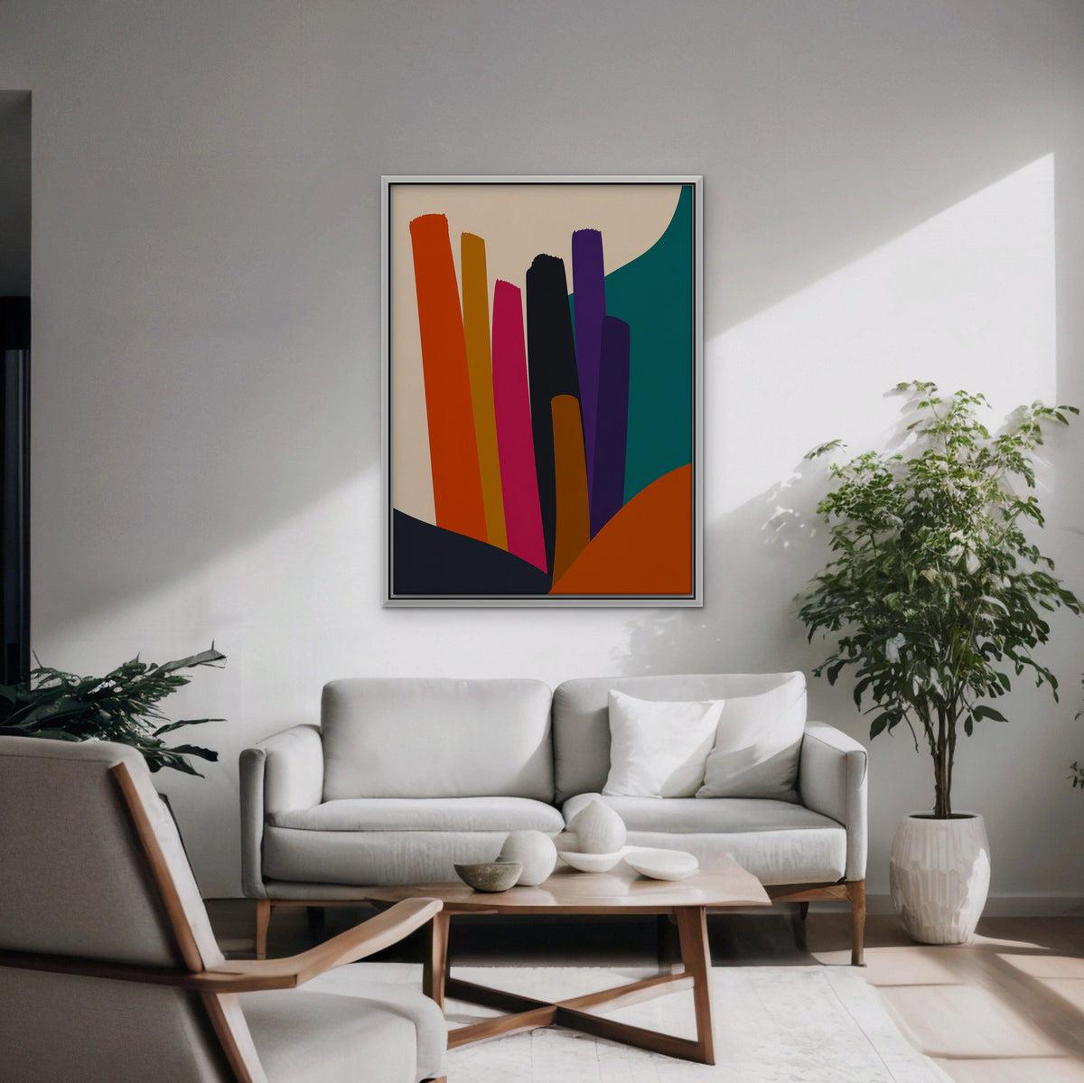 Vivid Color Columns Canvas Art - Vertical – White Floating Frame in room setting
