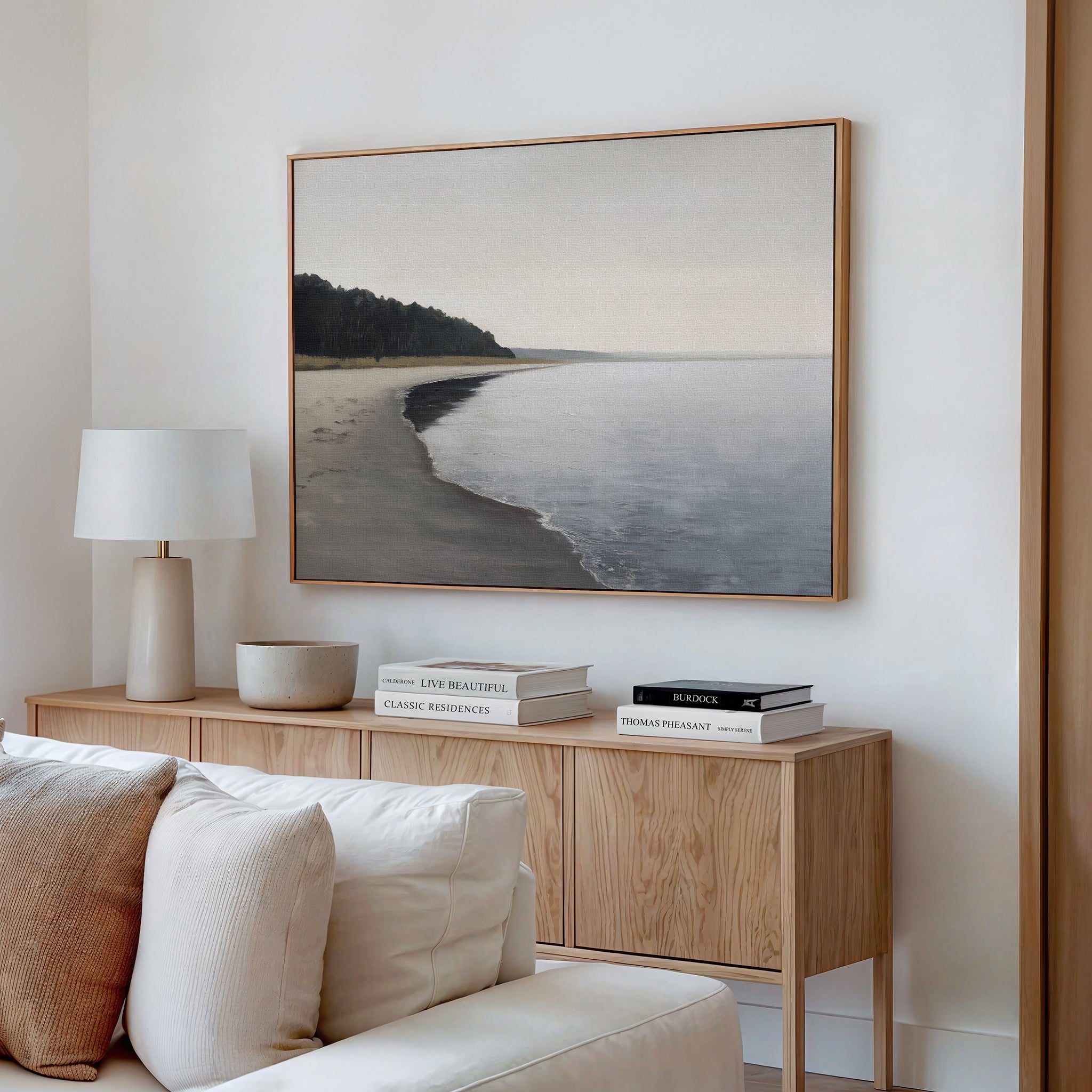 Hush of the Northern Tide – neutral-toned coastal canvas wall art print by Aspire Prints
