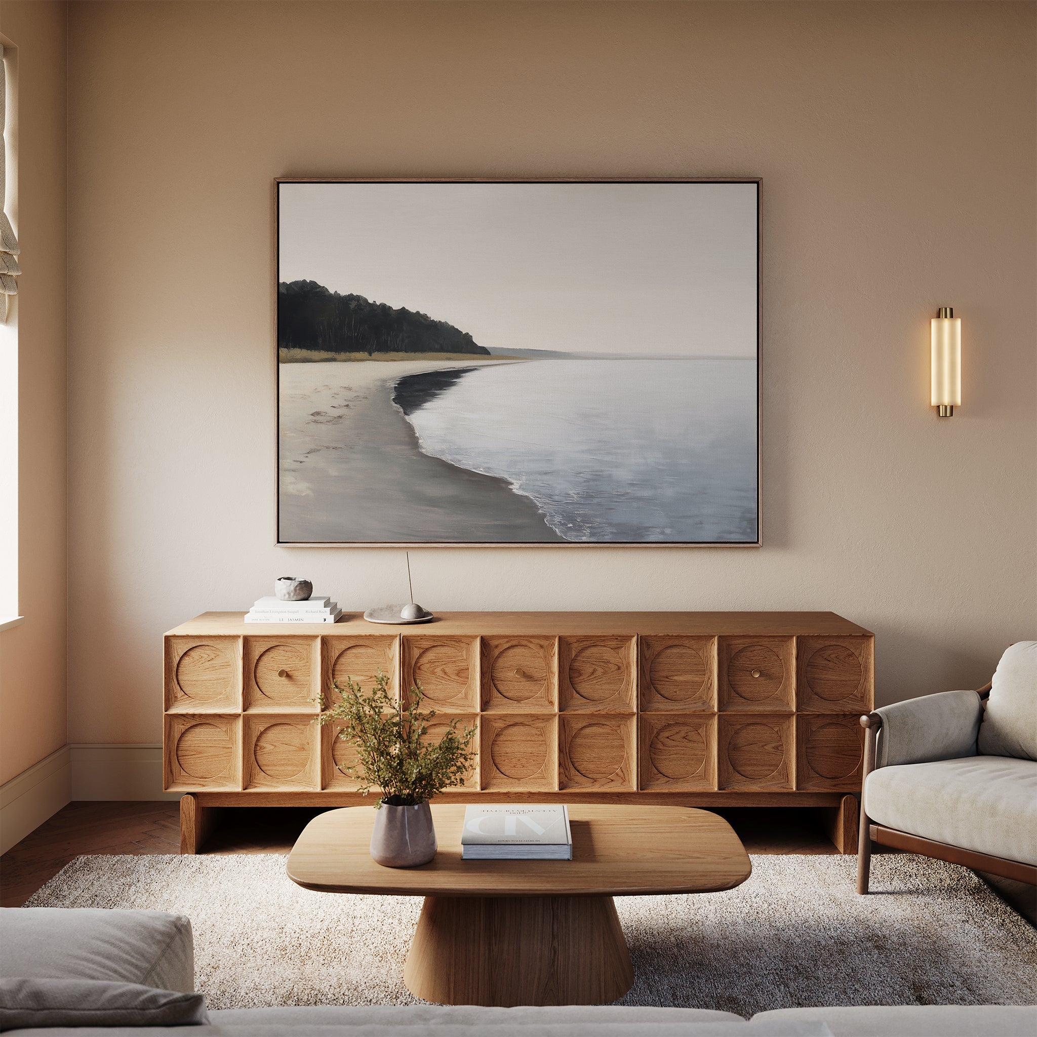 Hush of the Northern Tide – neutral-toned coastal canvas wall art print by Aspire Prints