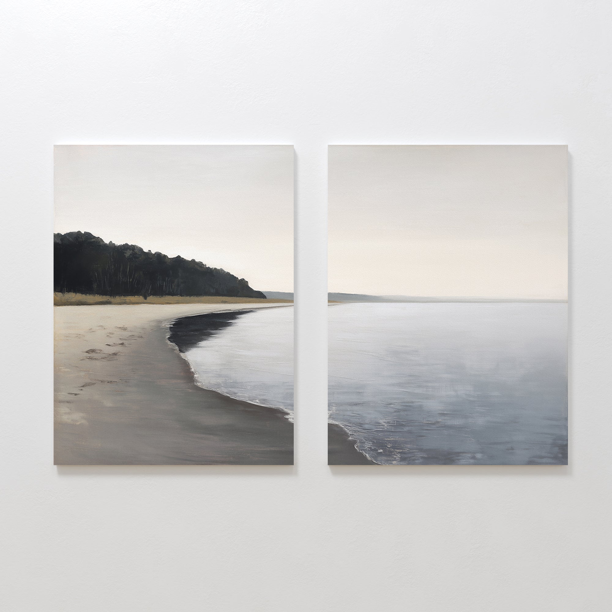Whispers of the Weathered Coast – Set of 2 Canvas Prints set of 2 – neutral-toned coastal canvas wall art by Aspire Prints
