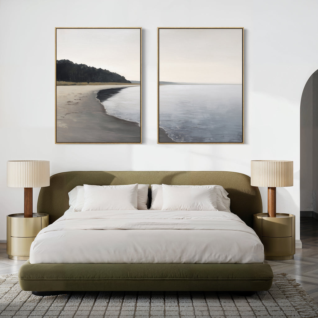 Whispers of the Weathered Coast – Set of 2 Canvas Prints set of 2 – neutral-toned coastal canvas wall art by Aspire Prints