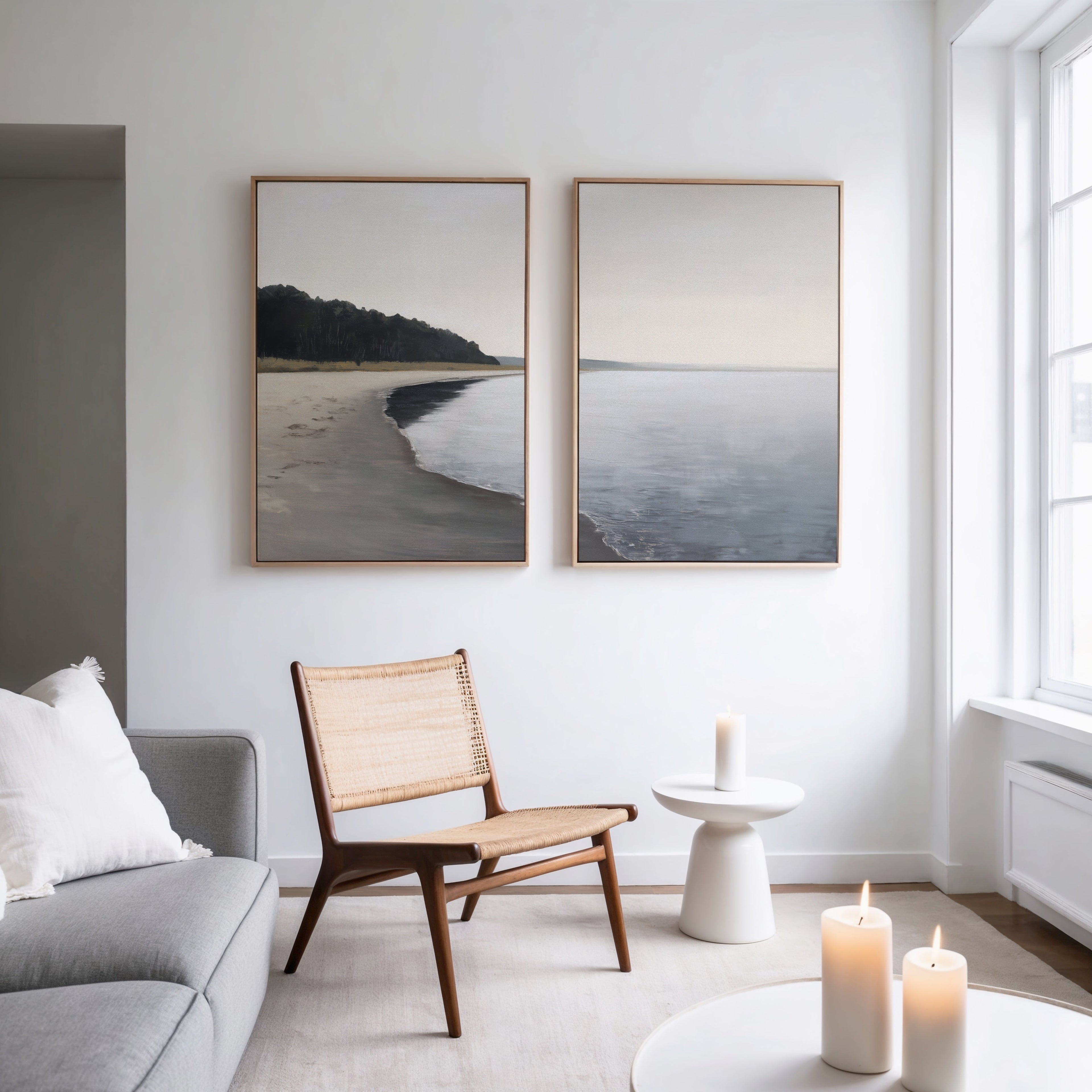 Whispers of the Weathered Coast – Set of 2 Canvas Prints set of 2 – neutral-toned coastal canvas wall art by Aspire Prints