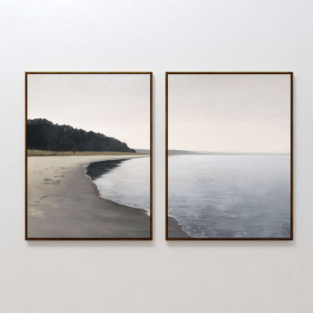 Whispers of the Weathered Coast – Set of 2 Canvas Prints set of 2 – neutral-toned coastal canvas wall art by Aspire Prints
