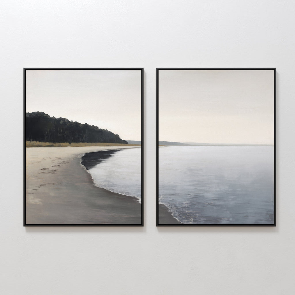 Whispers of the Weathered Coast – Set of 2 Canvas Prints set of 2 – neutral-toned coastal canvas wall art by Aspire Prints