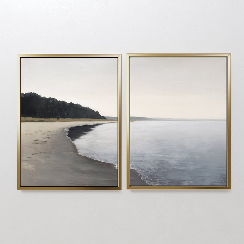 Whispers of the Weathered Coast – Set of 2 Canvas Prints set of 2 – neutral-toned coastal canvas wall art by Aspire Prints