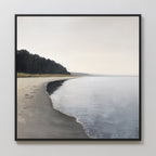 Quiet Tides at the Edge of Pines – neutral-toned coastal canvas wall art print by Aspire Prints