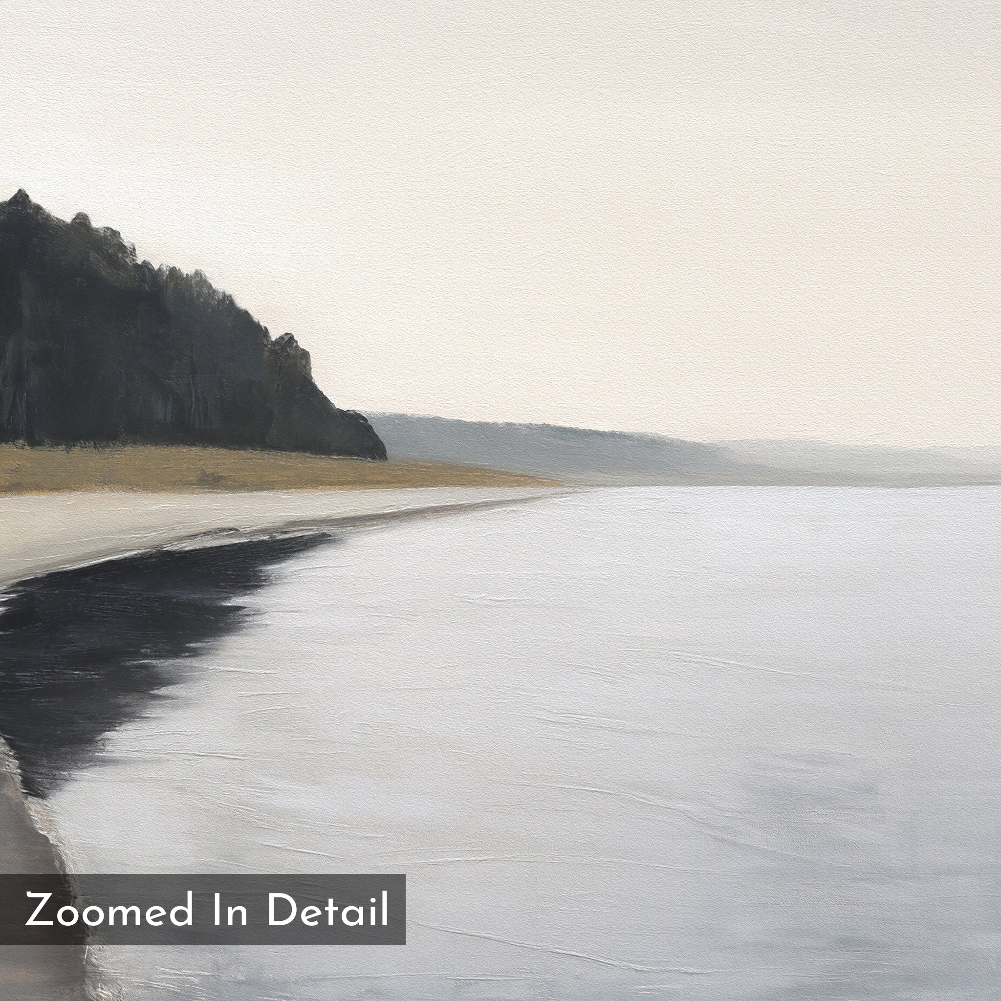 Quiet Tides at the Edge of Pines – neutral-toned coastal canvas wall art print by Aspire Prints