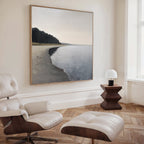 Quiet Tides at the Edge of Pines – neutral-toned coastal canvas wall art print by Aspire Prints