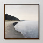 Quiet Tides at the Edge of Pines – neutral-toned coastal canvas wall art print by Aspire Prints