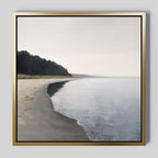 Quiet Tides at the Edge of Pines – neutral-toned coastal canvas wall art print by Aspire Prints