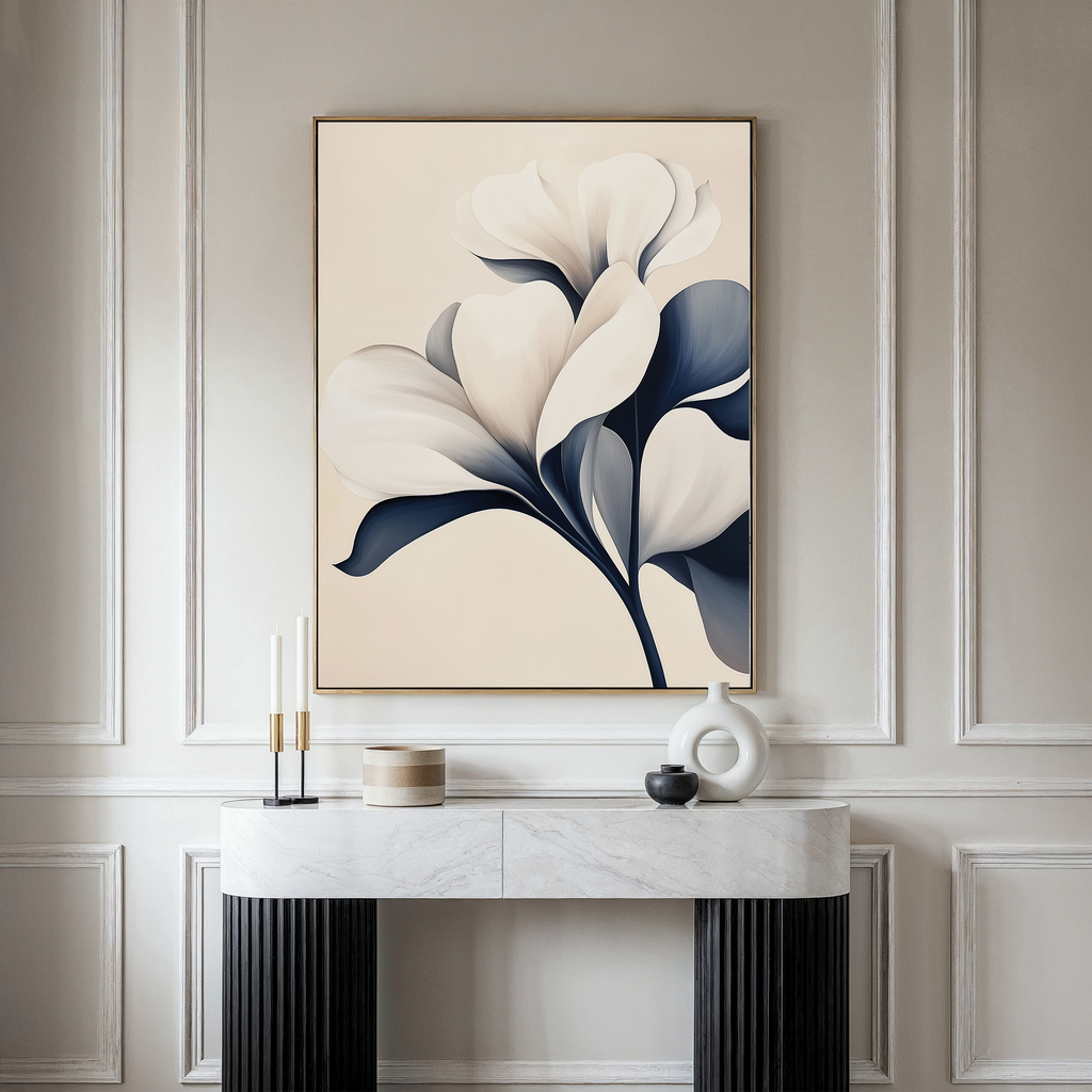 Petals After Midnight – blue botanical canvas wall art print by Aspire Prints